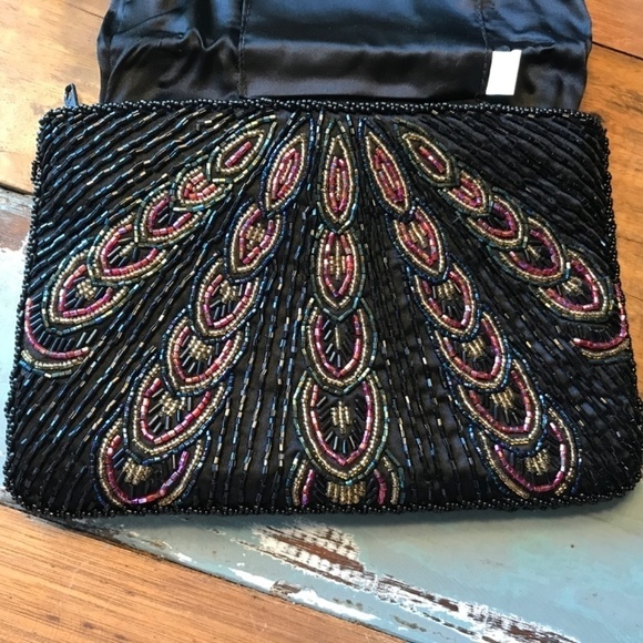 Vintage Beaded Peacock Clutch Formal Black/pink/gold - Picture 8 of 9